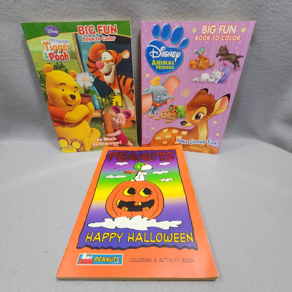Coloring & Activity Books x3 Peanuts Halloween, Disney Animals & Tigger & Pooh